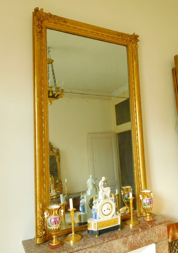 Tall fireplace mirror, gilt wood frame, mercury glass circa 1840, 110cm x 180cm