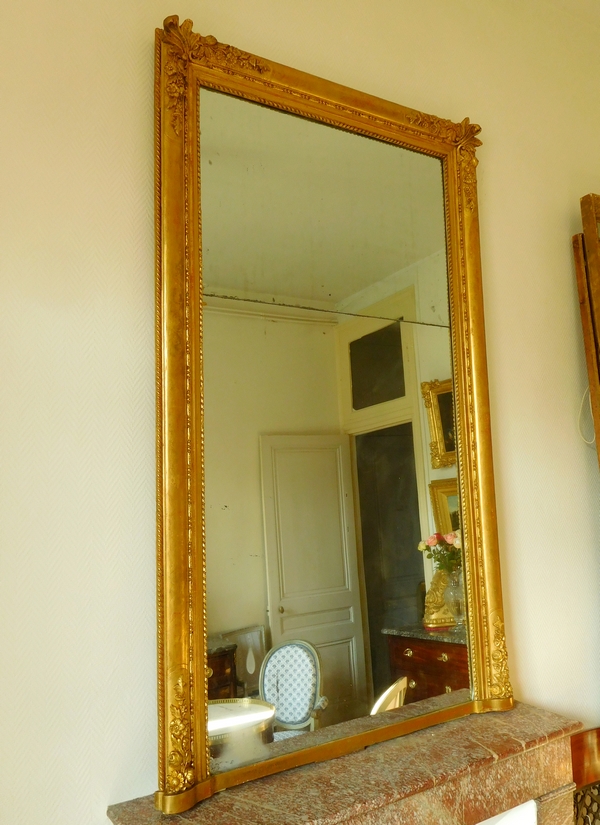 Tall fireplace mirror, gilt wood frame, mercury glass circa 1840, 110cm x 180cm