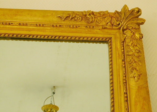 Tall fireplace mirror, gilt wood frame, mercury glass circa 1840, 110cm x 180cm