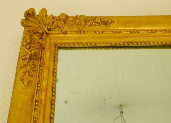 Tall fireplace mirror, gilt wood frame, mercury glass circa 1840, 110cm x 180cm