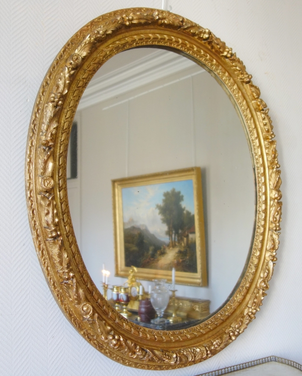 Large Louis XIII sculpted and gilt wood mirror, 17th century, mercury glass - 109cm x 97cm