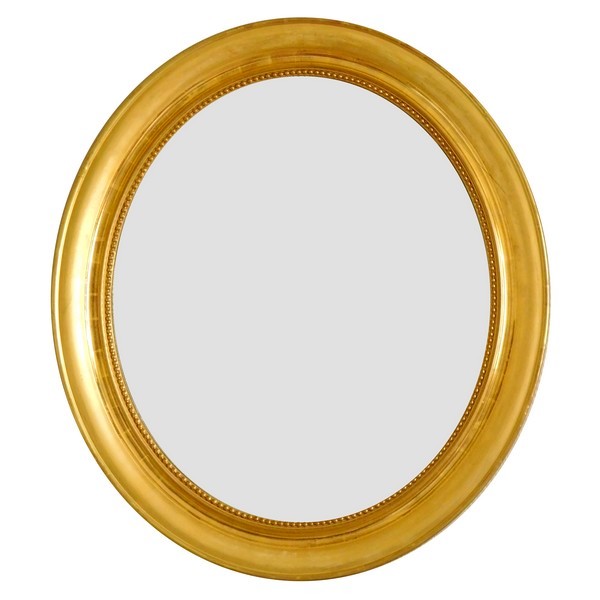 19th century oval mirror, gold leaf gilt frame, mercury glass