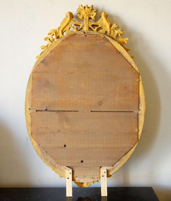 Miroir ovale de style Louis XVI en bois doré, époque Napoléon III - 71cm x 111cm