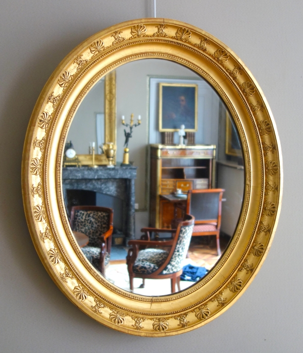 Large Empire mirror, gold leaf gilt wood, mercury glass - 78cm x 65,3cm