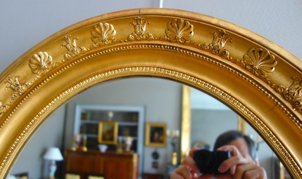 Large Empire mirror, gold leaf gilt wood, mercury glass - 78cm x 65,3cm
