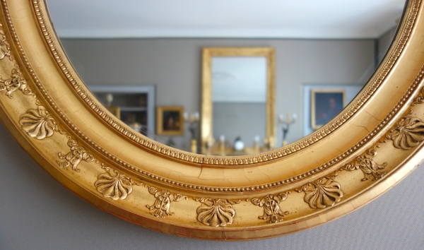 Large Empire mirror, gold leaf gilt wood, mercury glass - 78cm x 65,3cm