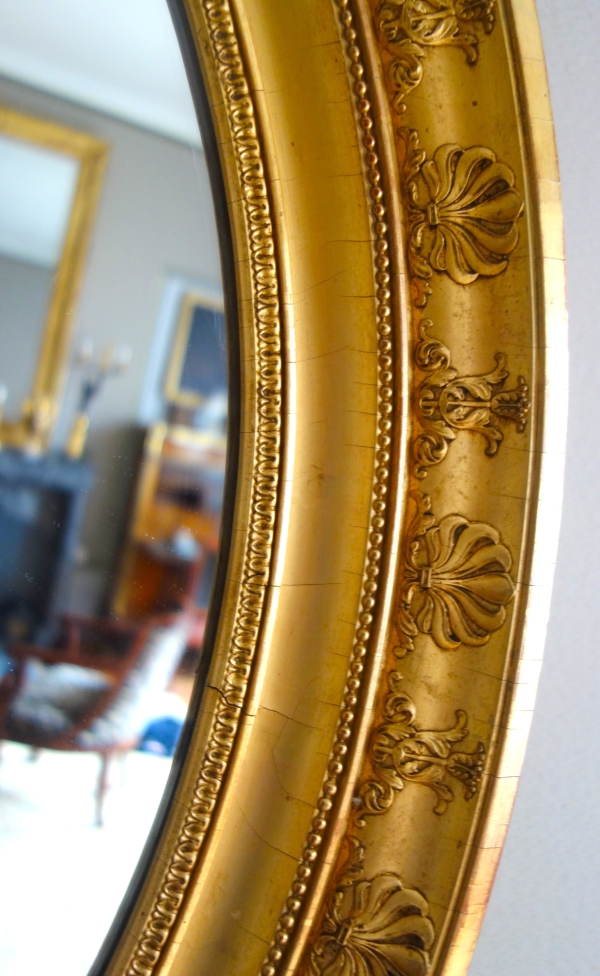 Large Empire mirror, gold leaf gilt wood, mercury glass - 78cm x 65,3cm