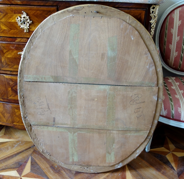 17th century oval mirror, sculpted and gilt wood frame, Louis XIII period - 95cm x 80cm