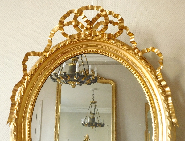 Louis XVI style gilt wood oval mirror, Napoleon III period - 86cm x 112cm