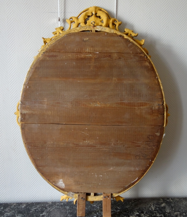 Gold leaf gilt wood oval mirror, mercury mirror, Napoleon III production