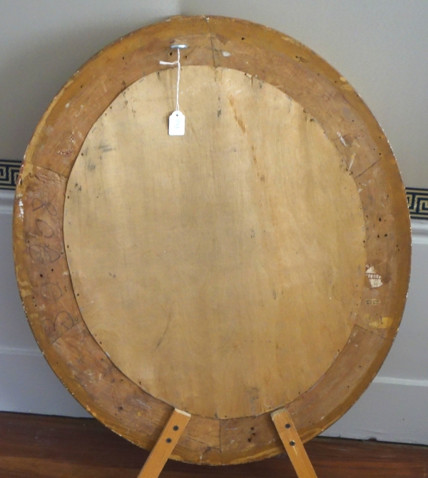Miroir ovale de style Louis XIV, bois doré à la feuille d'or, glace biseautée - 58,5cm x 68cm