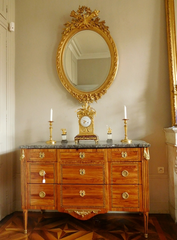 Louis XVI style oval gilt wood mirror, Napoleon III period - 119cm x 79cm