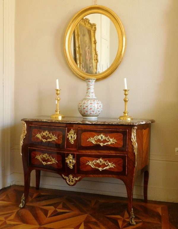 19th century oval mirror, gold leaf gilt frame, mercury glass - 80cm x 67cm