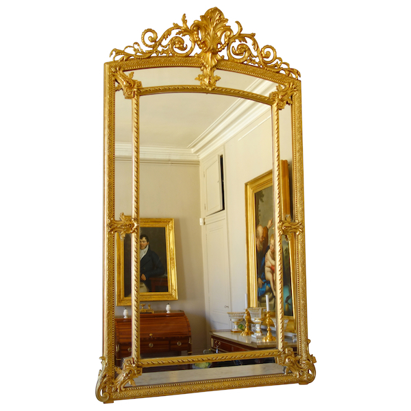 Miroir de cheminée à poser à parecloses en bois doré, époque Napoléon III - 101cm x 172cm