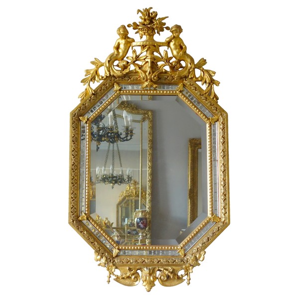 Miroir à parecloses d'époque Napoléon III en bois doré - 145cm x 85cm