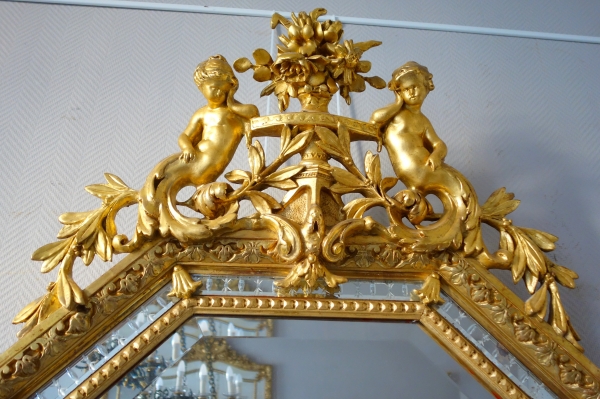 Miroir à parecloses d'époque Napoléon III en bois doré - 145cm x 85cm