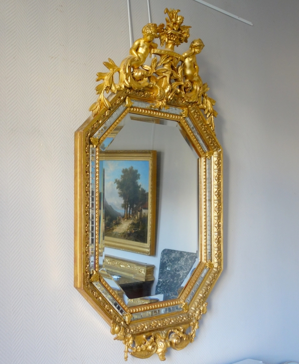 Miroir à parecloses d'époque Napoléon III en bois doré - 145cm x 85cm