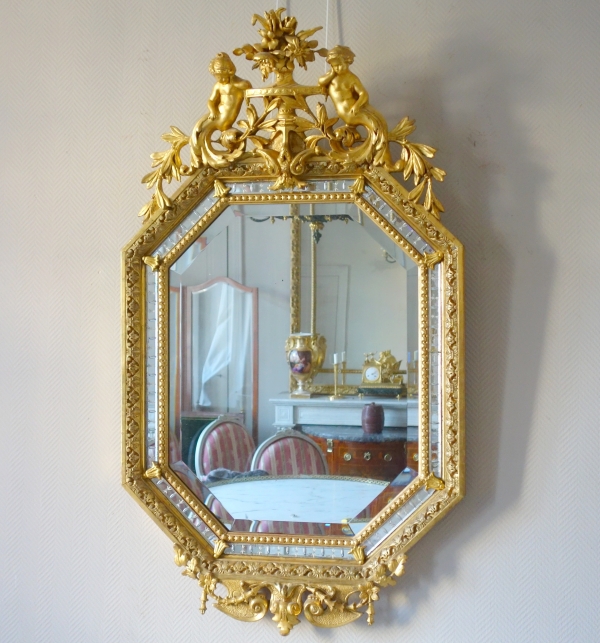 Miroir à parecloses d'époque Napoléon III en bois doré - 145cm x 85cm