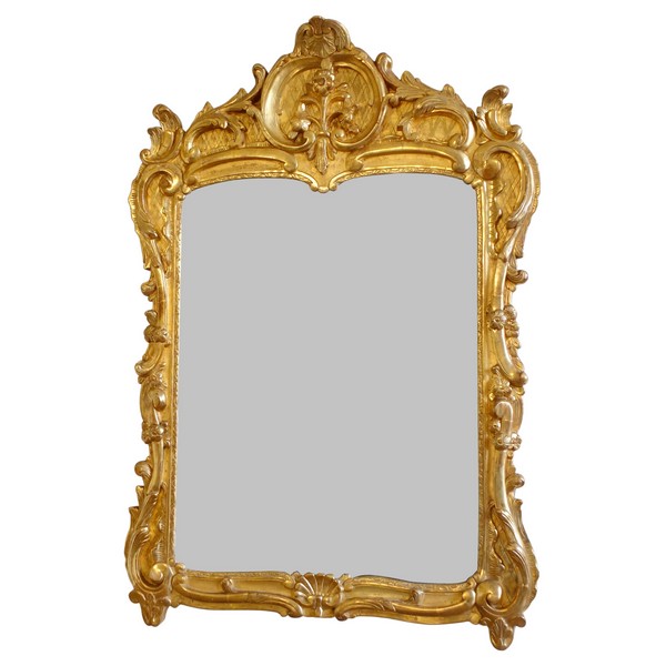 Miroir d'époque Louis XV en bois doré richement sculpté, travail provençal - 103cm x 73cm