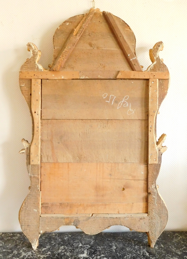 Grand miroir en bois doré, glace au mercure, travail provençal d'époque Louis XV - 138cm