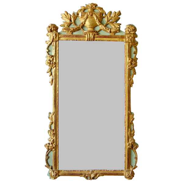 Etroit miroir provençal d'entre 2, bois doré & glace au mercure, époque Louis XVI - 112cm x 56cm