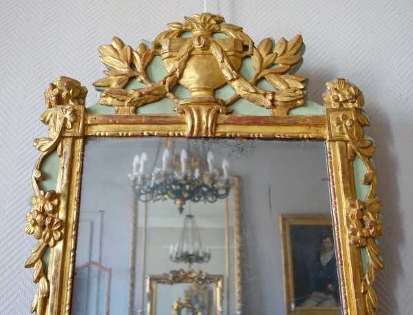 Louis XVI lacquered and gilt wood pier glass, mercury mirror, 18th century - 112cm x 56cm