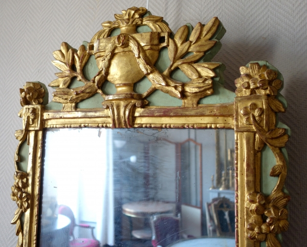 Etroit miroir provençal d'entre 2, bois doré & glace au mercure, époque Louis XVI - 112cm x 56cm