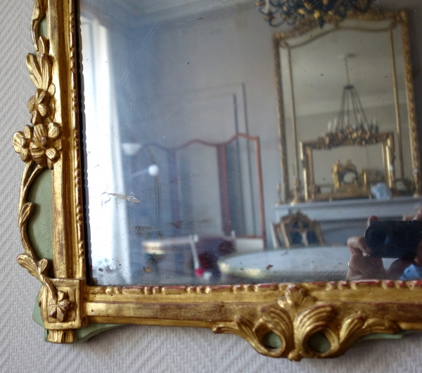 Louis XVI lacquered and gilt wood pier glass, mercury mirror, 18th century - 112cm x 56cm
