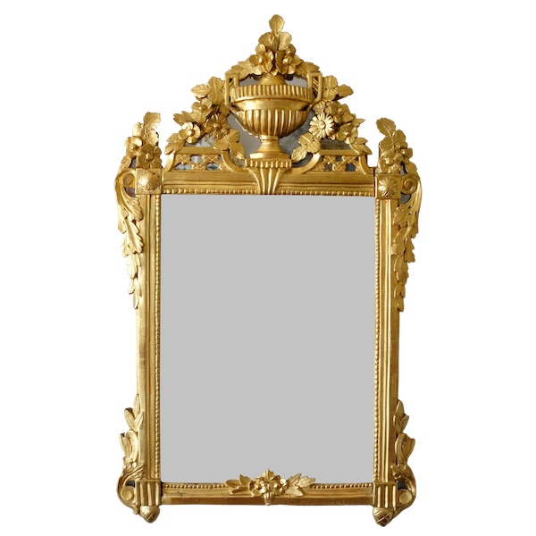 Grand miroir en bois doré & glace au mercure, travail Provençal d'époque Louis XVI