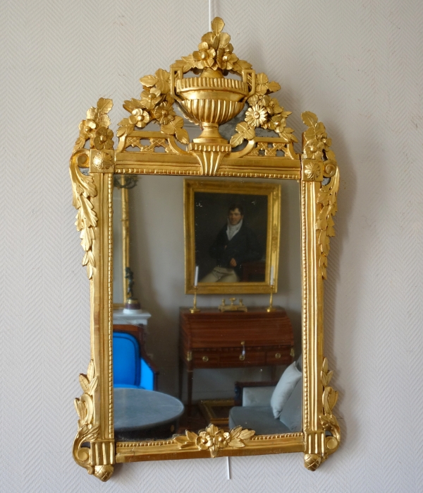 Grand miroir en bois doré & glace au mercure, travail Provençal d'époque Louis XVI