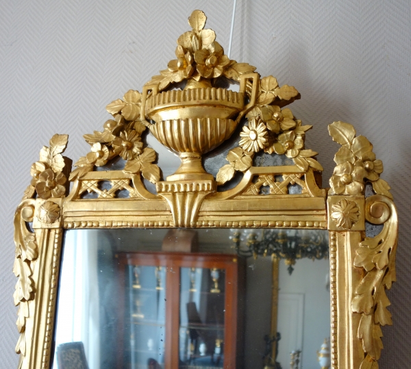 Grand miroir en bois doré & glace au mercure, travail Provençal d'époque Louis XVI