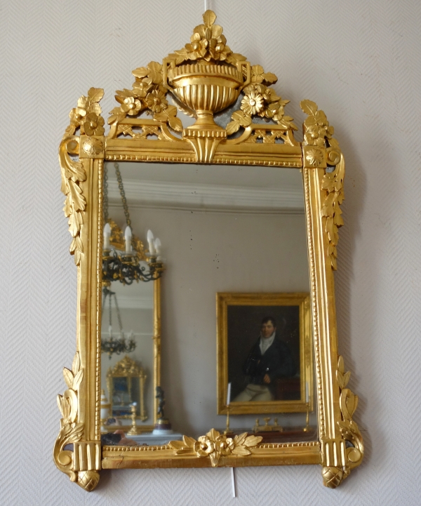 Grand miroir en bois doré & glace au mercure, travail Provençal d'époque Louis XVI