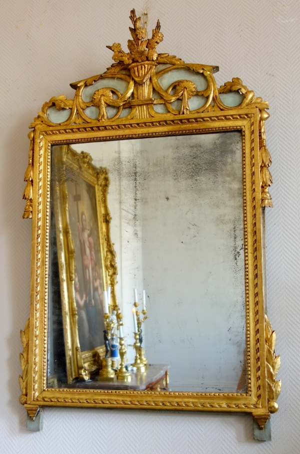 Tall Louis XVI gilt wood mirror, mercury glass - France circa 1780 - 75cm x 123cm