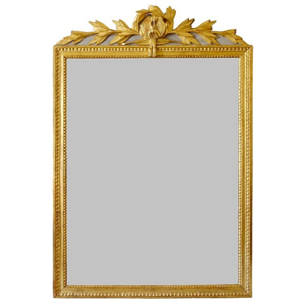 Tall Louis XVI mirror, music trophy patterned frame gilt with gold leaf - late 18th century