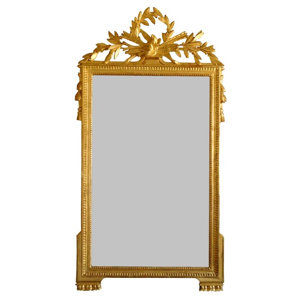 Grand miroir en bois doré, glace au mercure, travail Provençal d'époque Louis XVI - 76cm x 146cm