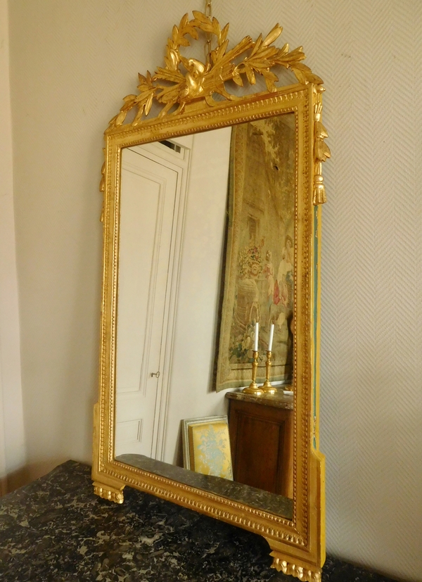 Grand miroir en bois doré, glace au mercure, travail Provençal d'époque Louis XVI - 76cm x 146cm