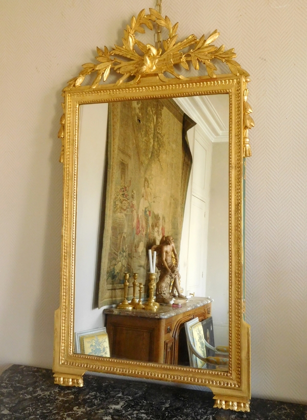 Grand miroir en bois doré, glace au mercure, travail Provençal d'époque Louis XVI - 76cm x 146cm