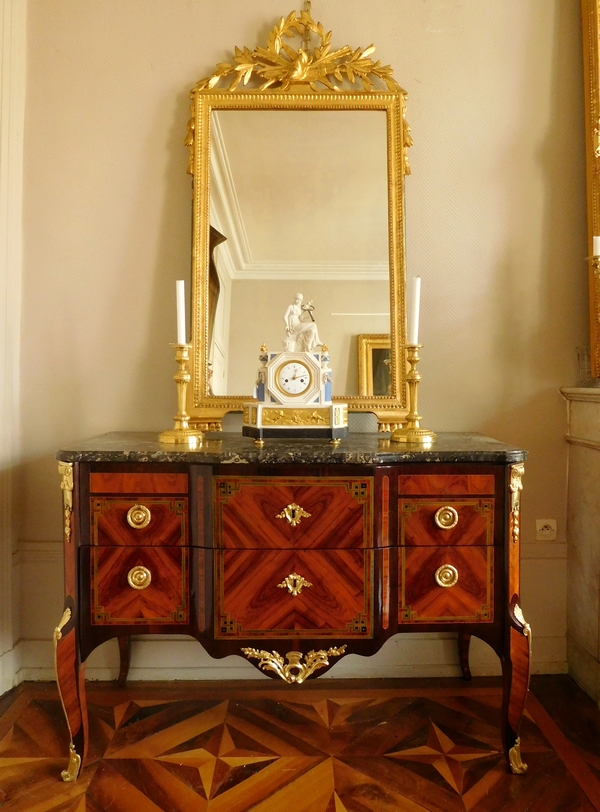 Grand miroir en bois doré, glace au mercure, travail Provençal d'époque Louis XVI - 76cm x 146cm