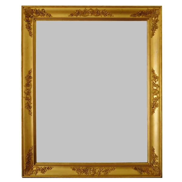 Miroir Empire aux mascarons, glace au mercure, cadre en bois doré à la feuille d'or - 71cm x 87cm