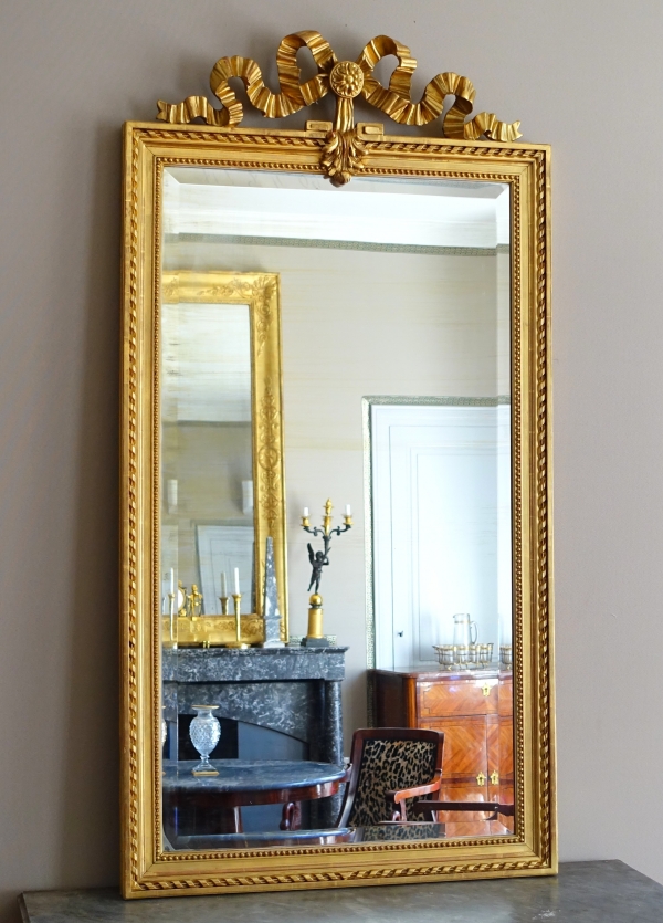 Louis XVI style gold leaf gilt wood mirror - 79cm x 150cm