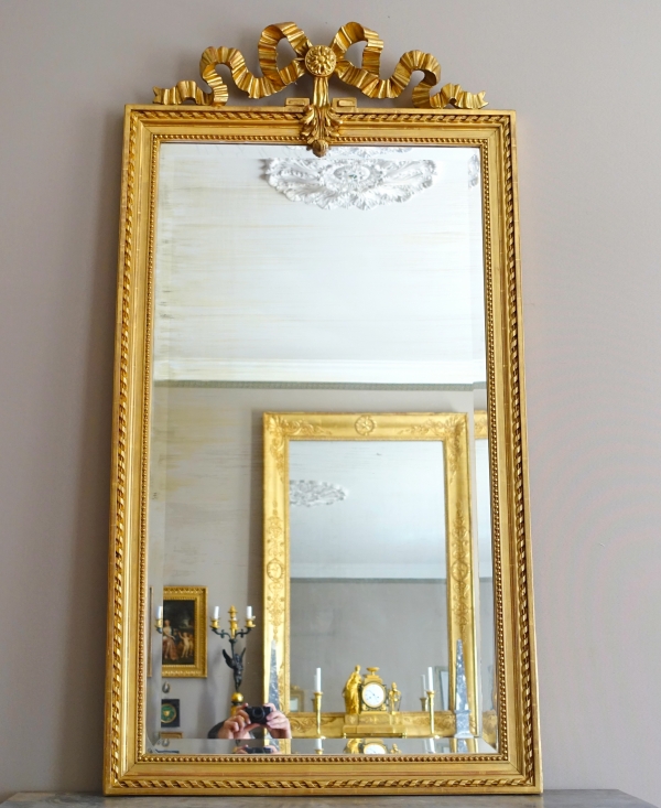 Louis XVI style gold leaf gilt wood mirror - 79cm x 150cm