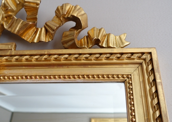 Louis XVI style gold leaf gilt wood mirror - 79cm x 150cm