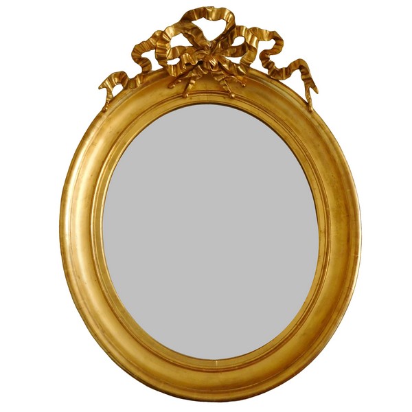 Louis XVI style gilt wood oval mirror, Napoleon III period - 71cm x 91cm
