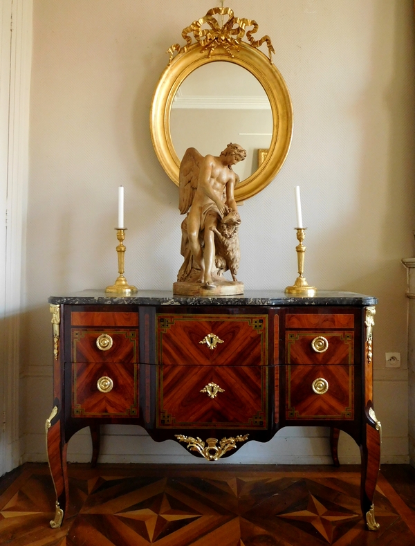 Louis XVI style gilt wood oval mirror, Napoleon III period - 71cm x 91cm