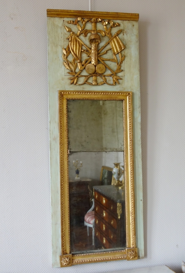 Louis XVI lacquered and gilt wood pier glass, mercury mirror, 18th century