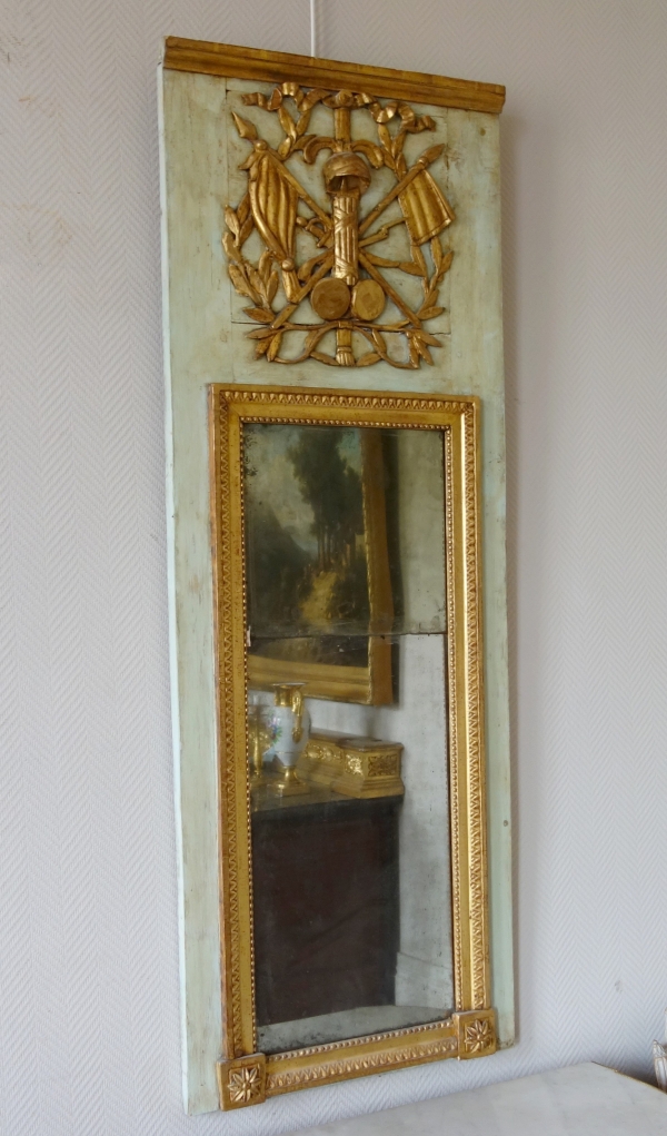 Louis XVI lacquered and gilt wood pier glass, mercury mirror, 18th century