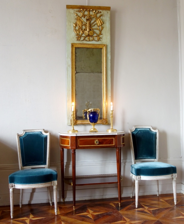 Louis XVI lacquered and gilt wood pier glass, mercury mirror, 18th century