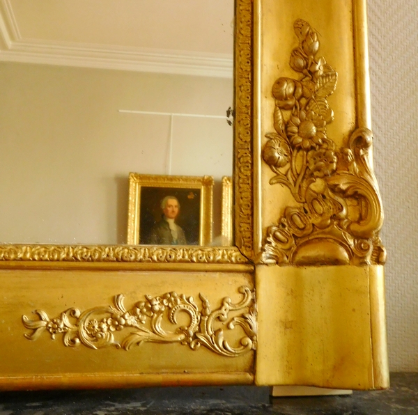 Miroir de cheminée style Louis XV époque XIXe siècle - dorure à la feuille d'or, glace au mercure