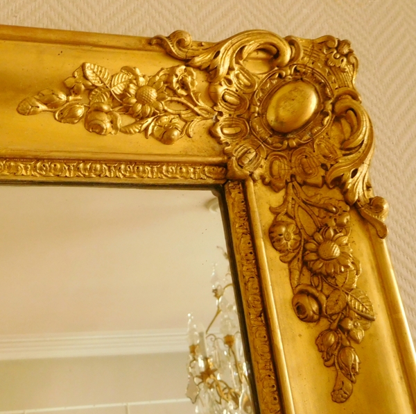 Miroir de cheminée style Louis XV époque XIXe siècle - dorure à la feuille d'or, glace au mercure