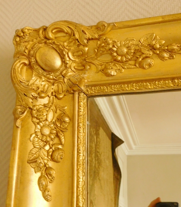 Miroir de cheminée style Louis XV époque XIXe siècle - dorure à la feuille d'or, glace au mercure